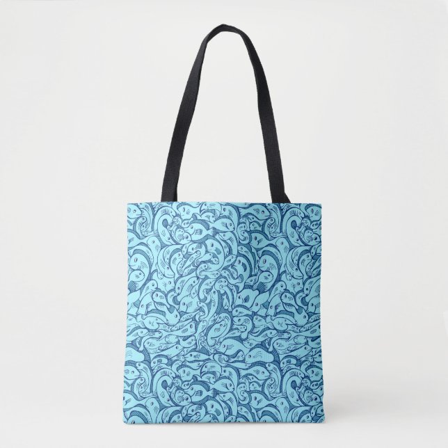 Fish in the Sea Blue Tote Bag (Front)