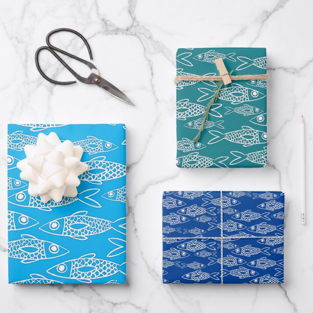 Fish in The Sea Pisces Gift Wrapping Paper Sheets (Front)