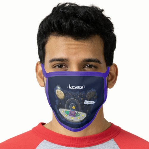 Fish in UFO space ship cartoon illustration Face Mask