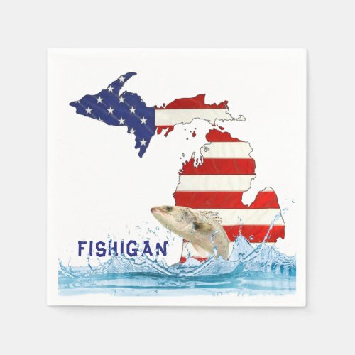 Fish In Water and USA Flag Michigan Napkins