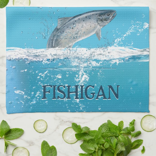 Fish In Water In Michigan Kitchen Towel (Folded)