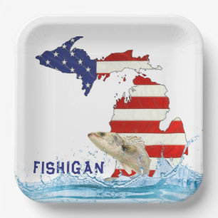 Fish In Water with Flag Michigan Paper Plates