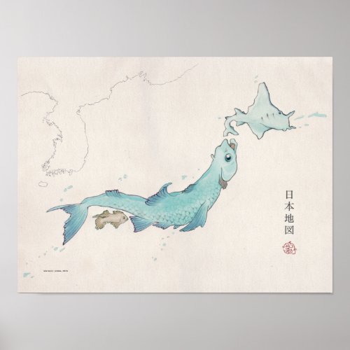 Fish Japan map unlabeled Poster