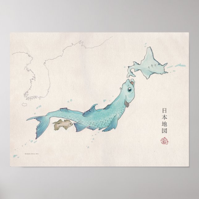 Fish Japan map (unlabeled) Poster (Front)