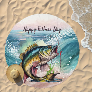 Fish Jumping From Lake Happy Father's Day Beach Towel