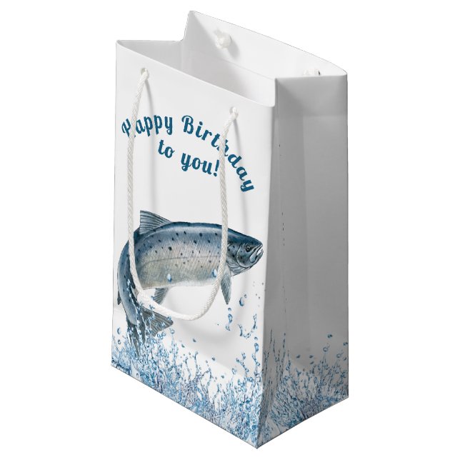 Fish Jumping Out Of Water Birthday Small Gift Bag (Front Angled)
