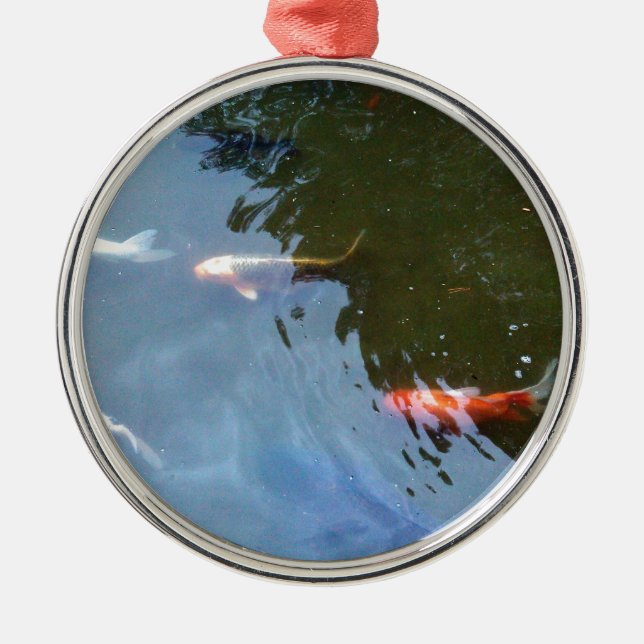 fish, Koi Carps in pond Metal Ornament (Front)