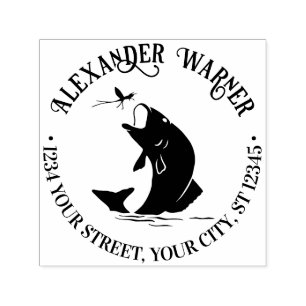 Fish Leaping for Dinner Name Return Address Self-inking Stamp