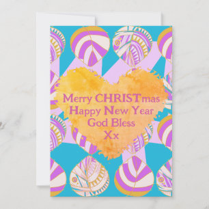 Fish Leaves Lilac Gold Turquoise Christmas Holiday Card