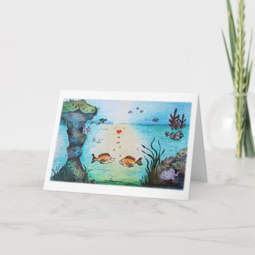 Fish Love Valentines Greeting Card Drawing