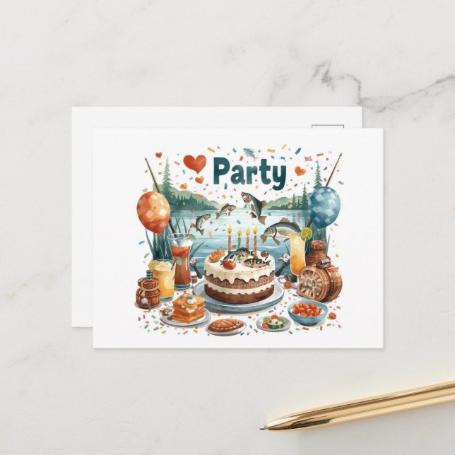 Fish lover Birthday Party invitation  Postcard (Front/Back In Situ)