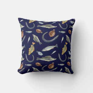Fish Lover Two Designs Eel Salmon Flounder Perch Throw Pillow