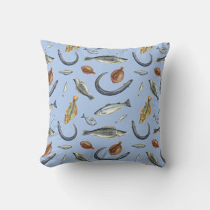 Fish Lover Two Designs Eel Salmon Flounder Perch Throw Pillow