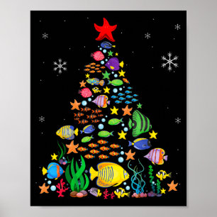 Fish Lovers Sea Beach Aquatic Christmas Tree Xmas  Poster