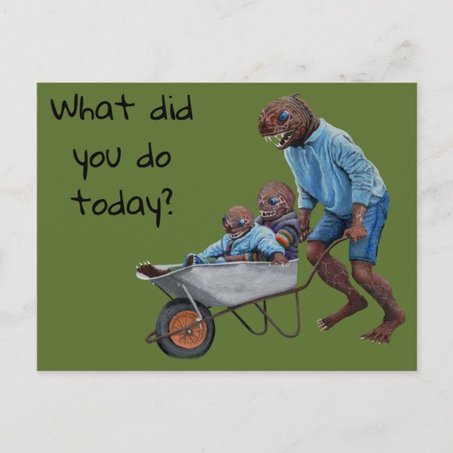 Fish Man Autumn Fun Ride Fantasy Art Postcard (Front)