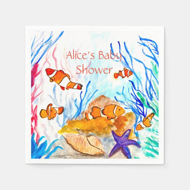 Fish Marine Under the Sea Baby shower Ocean Coral Napkins (Front)