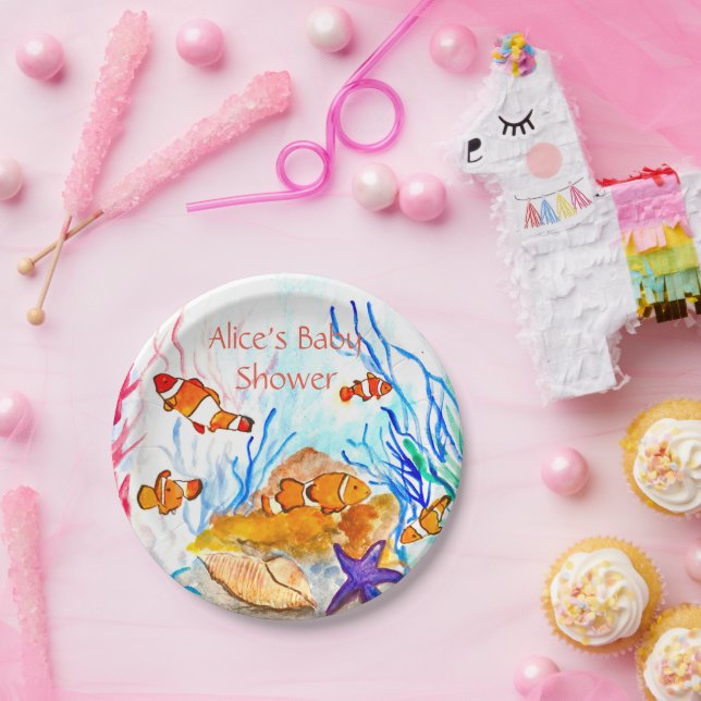 Fish Marine Under the Sea Baby shower Ocean Coral Paper Plates (Party)