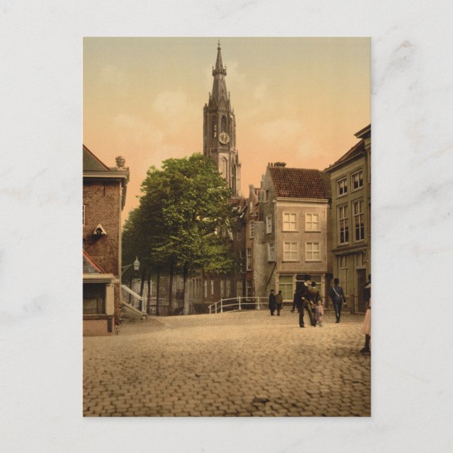 Fish Market and New Church, Delft, Netherlands Postcard (Front)