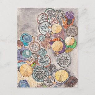 Fish Market Hoi An Vietnam Watercolor Illustration Postcard