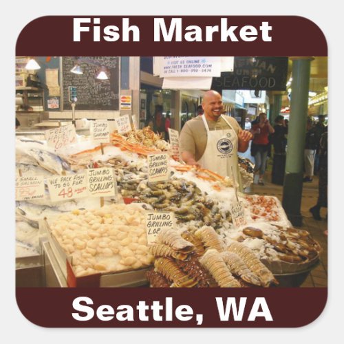 Fish Market Seattle Washington Square Sticker