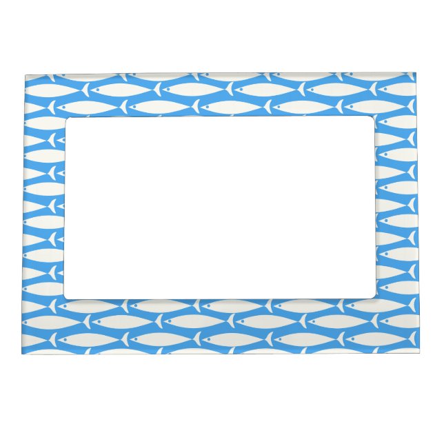 Fish Minimalist Blue Coastal Pattern Magnetic Frame (Front)