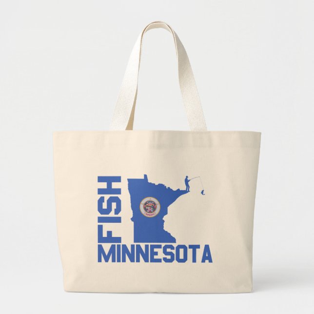Fish Minnesota State Outline Large Tote Bag (Front)