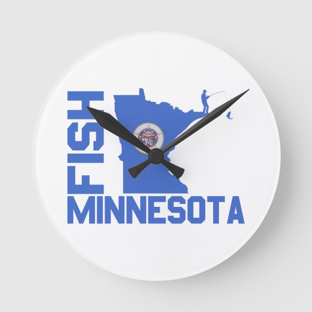 Fish Minnesota State Outline Round Clock (Front)