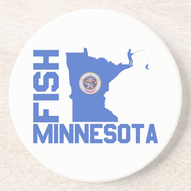 Fish Minnesota State Outline Sandstone Coaster (Front)