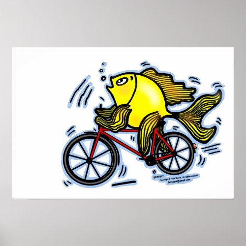 Fish need bicycle funny cartoon Poster