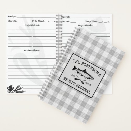 Fish Oars Family Lake House White Plaid Recipe Notebook