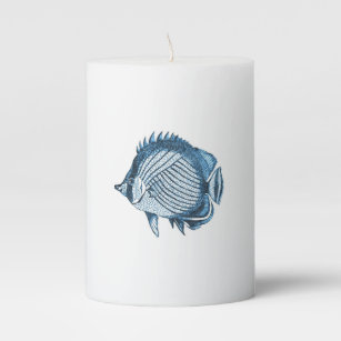 Fish ocean nautical coastal beach sea blue pillar candle