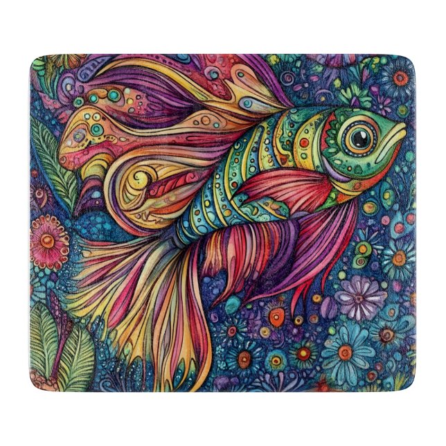 Fish Ocean Whimsical 3 Cutting Board (Front)