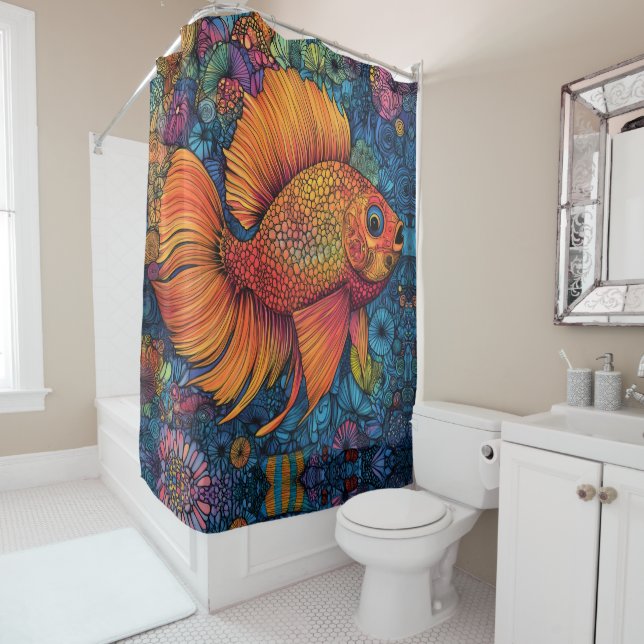 Fish Ocean Whimsical Shower Curtain (In Situ)