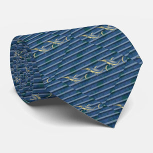 Fish On Blue And Black Stripe Tie