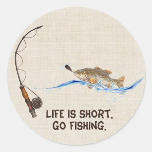 Fish On Fishing Pole Classic Round Sticker