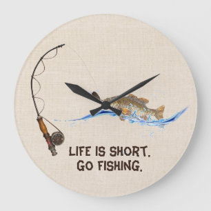 Fish On Fishing Pole Large Clock