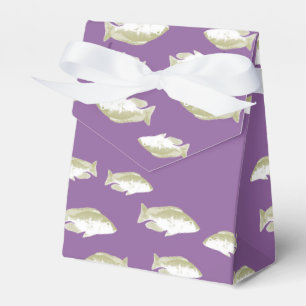 Fish on purple favor boxes