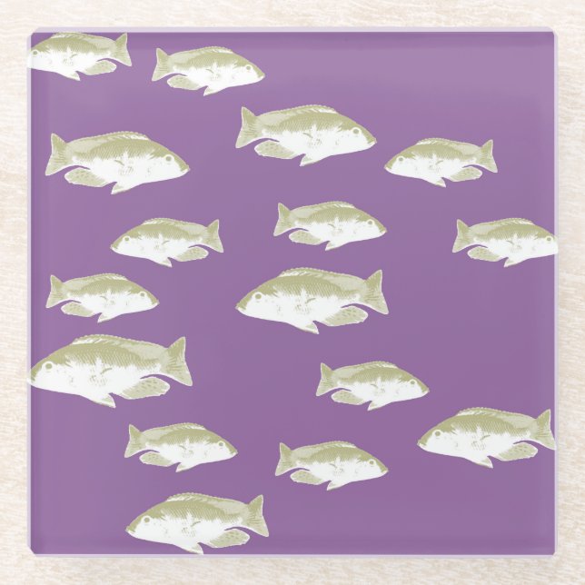 Fish on purple glass coaster (Front)