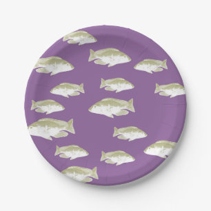 Fish on purple paper plates
