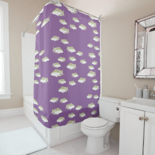 Fish on purple shower curtain