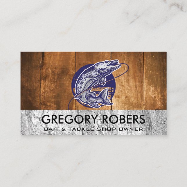 Fish on the Line | Wood Stone Business Card (Front)