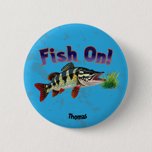 "Fish On!" Trophy Pike In Natural Habitat Button