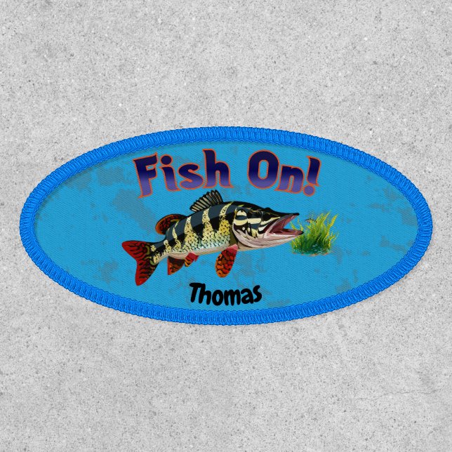 "Fish On!" Trophy Pike In Natural Habitat Patch (Front)