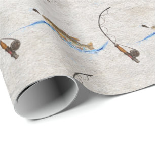 Fish on Vintage Fishing Pole Wrapping Paper