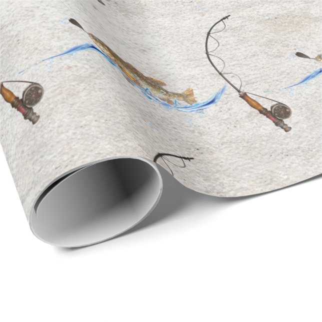 Fish on Vintage Fishing Pole Wrapping Paper (Roll Corner)