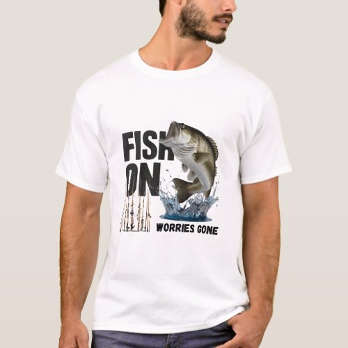 Fish on Worries Gone Inspirational Mens T_Shirt