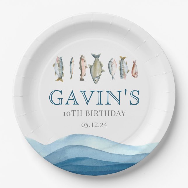 Fish paper plates, fish birthday decorations plates (Front)