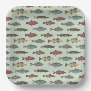 Fish Paper Plates, Green Fishing Sea Life Party Plates