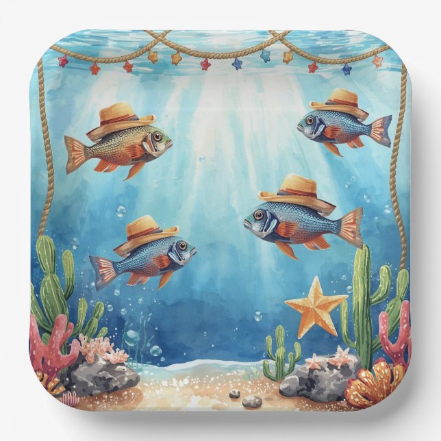 Fish Party Texas themed  Paper Plates (Front)