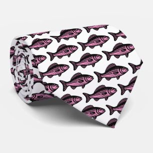 Fish Pattern - Black and Pink on White Neck Tie